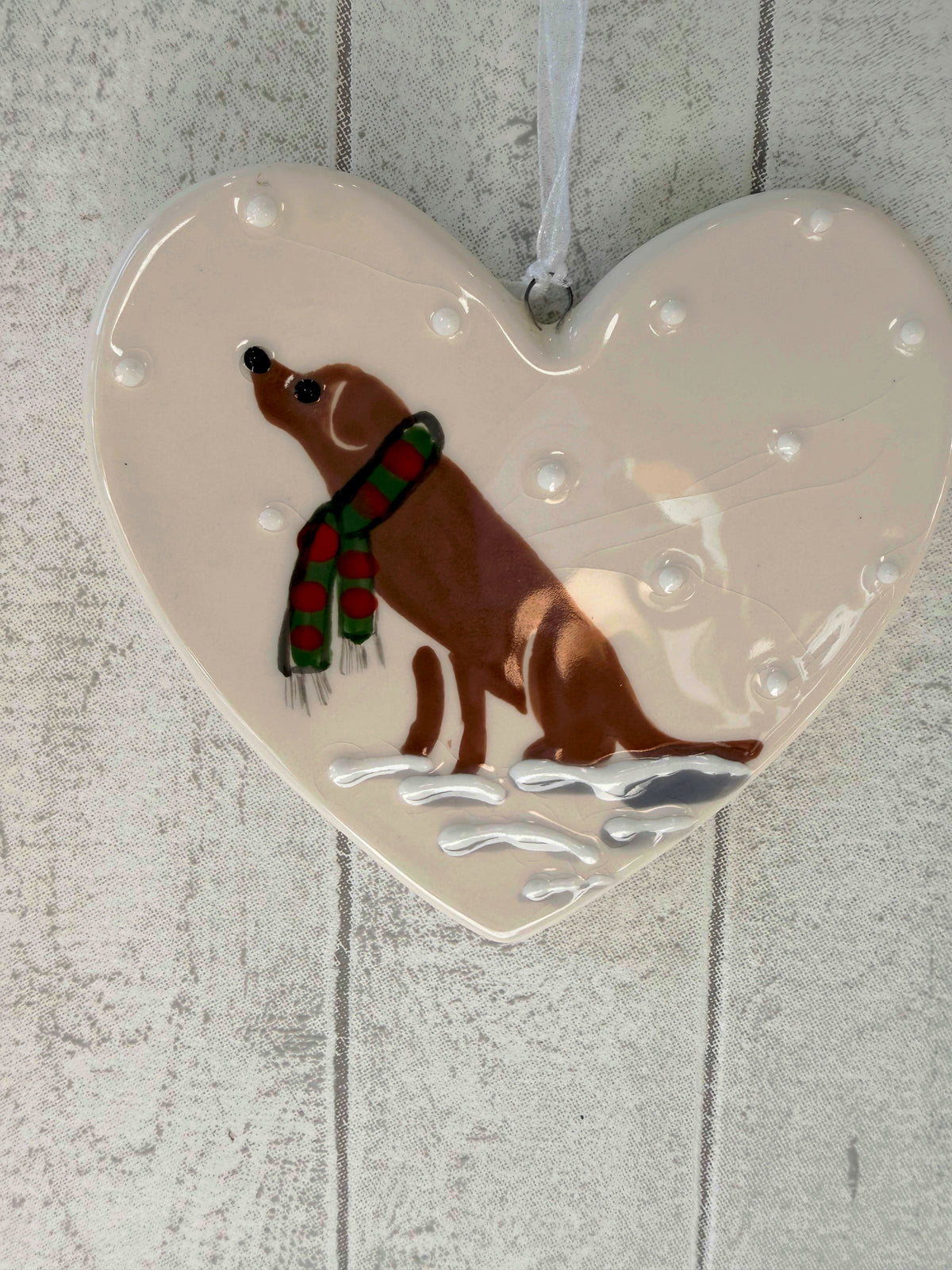 Labrador Chocolate Hand Painted Ceramic Heart Super Seconds