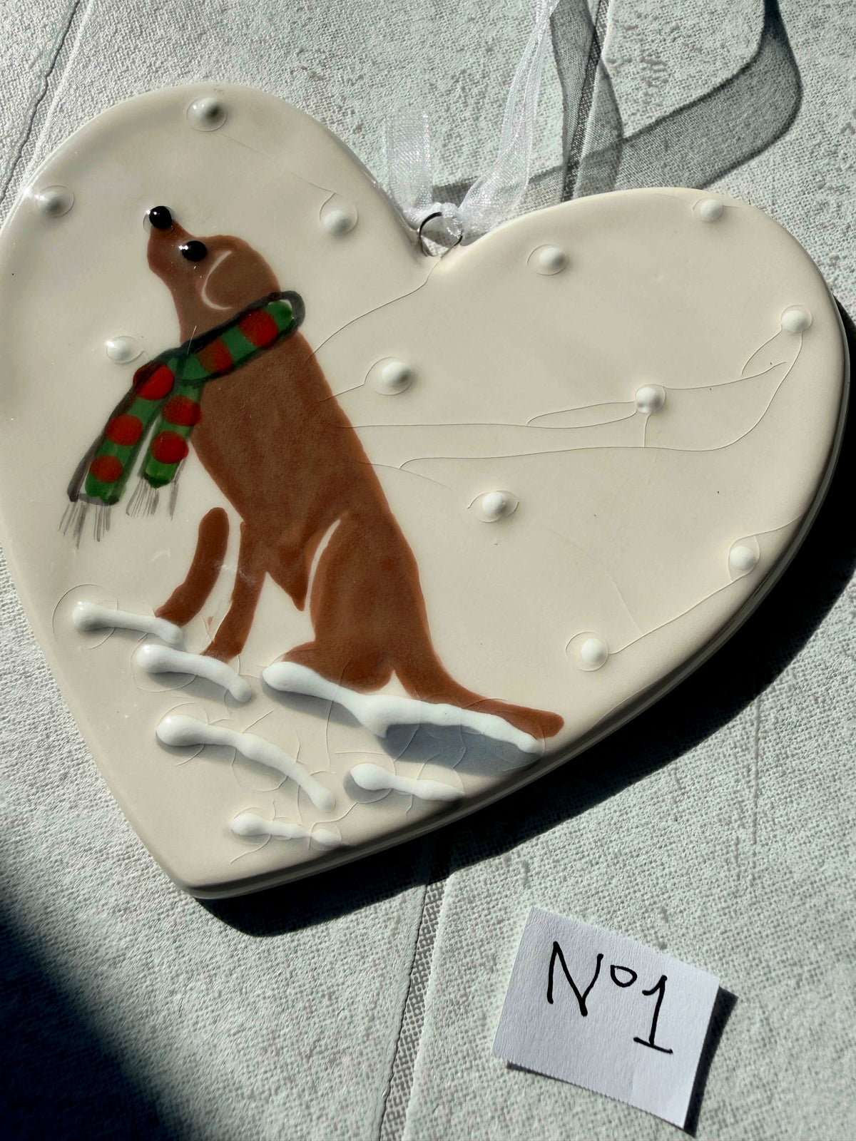 Labrador Chocolate Hand Painted Ceramic Heart Super Seconds