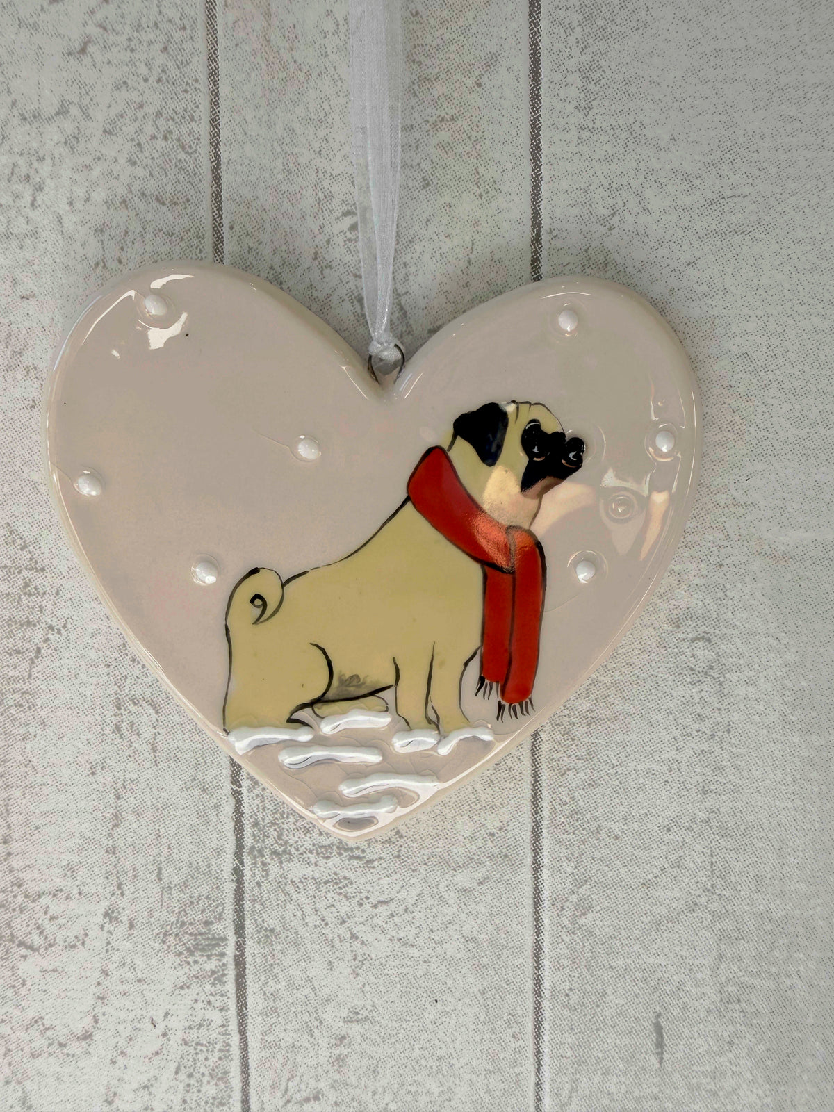 Pug Fawn Hand Painted Ceramic Heart Super Seconds