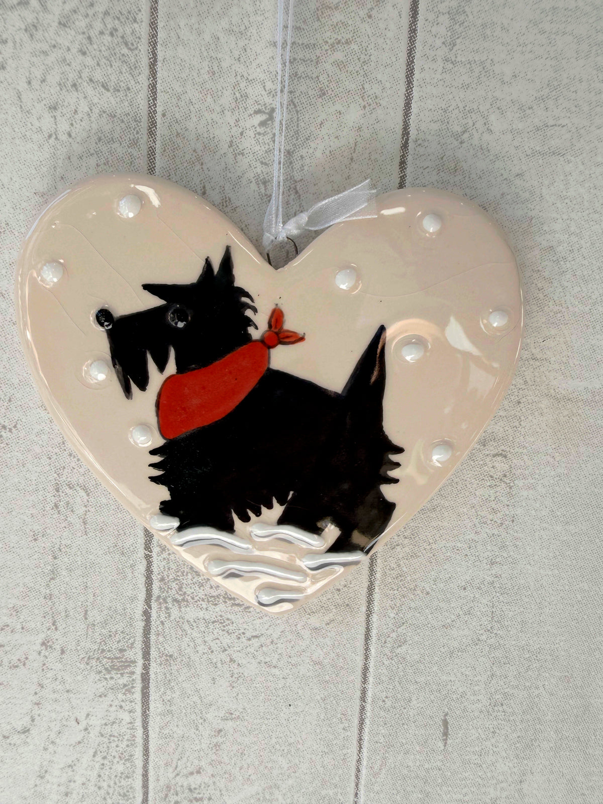 Scottish Terrier Hand Painted Ceramic Heart Super Seconds