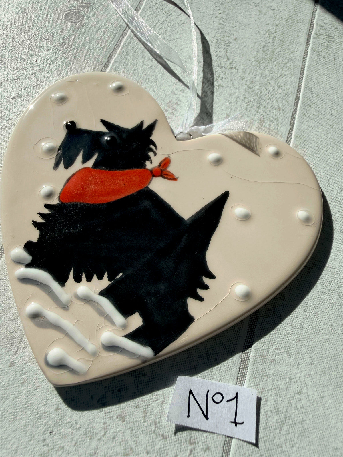 Scottish Terrier Hand Painted Ceramic Heart Super Seconds