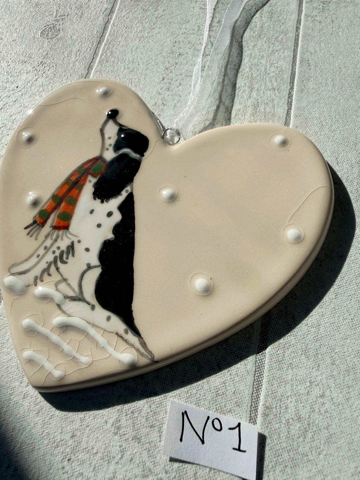 Springer Spaniel Black & White Hand Painted Ceramic Heart Super Seconds