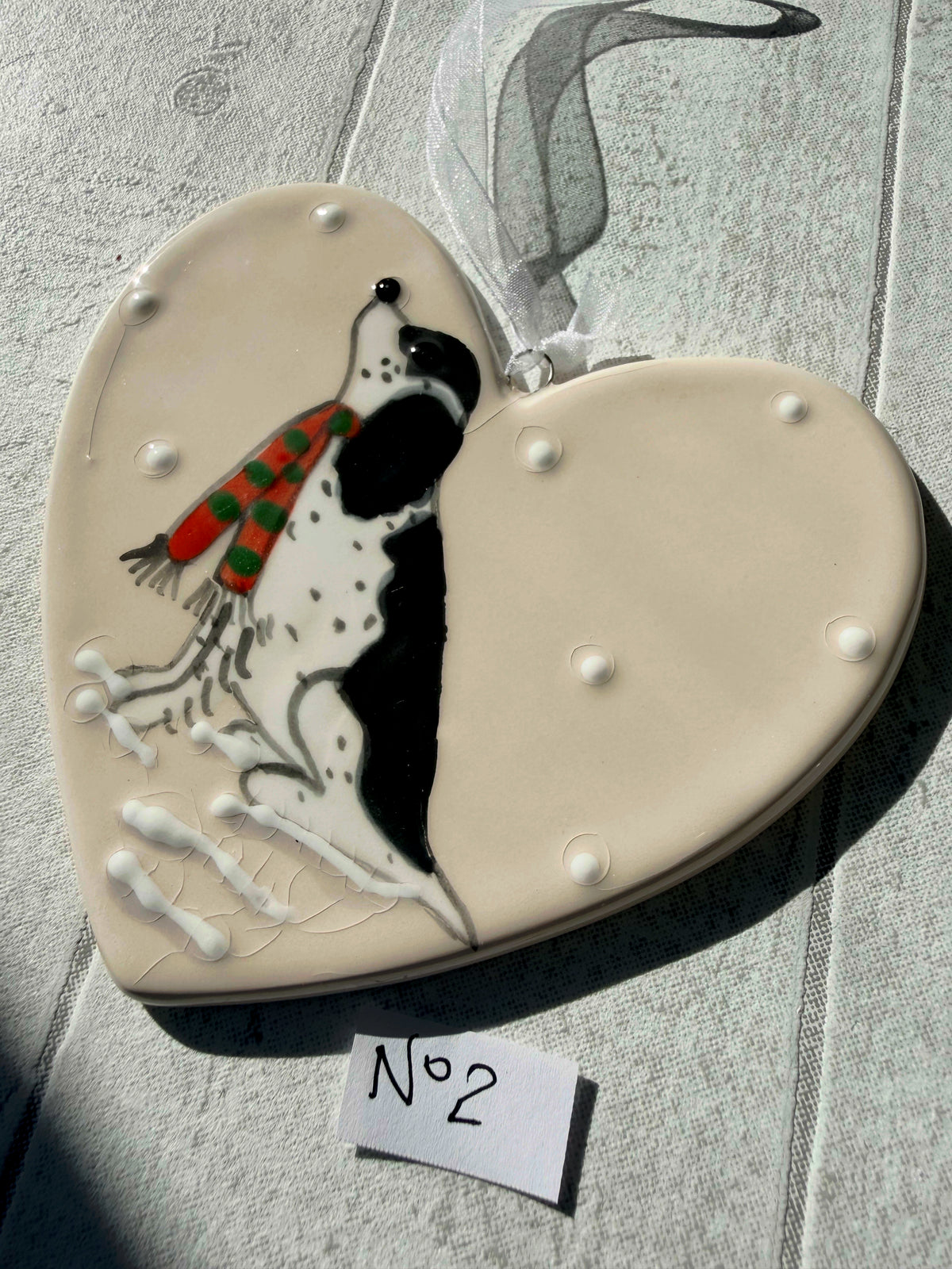 Springer Spaniel Black & White Hand Painted Ceramic Heart Super Seconds