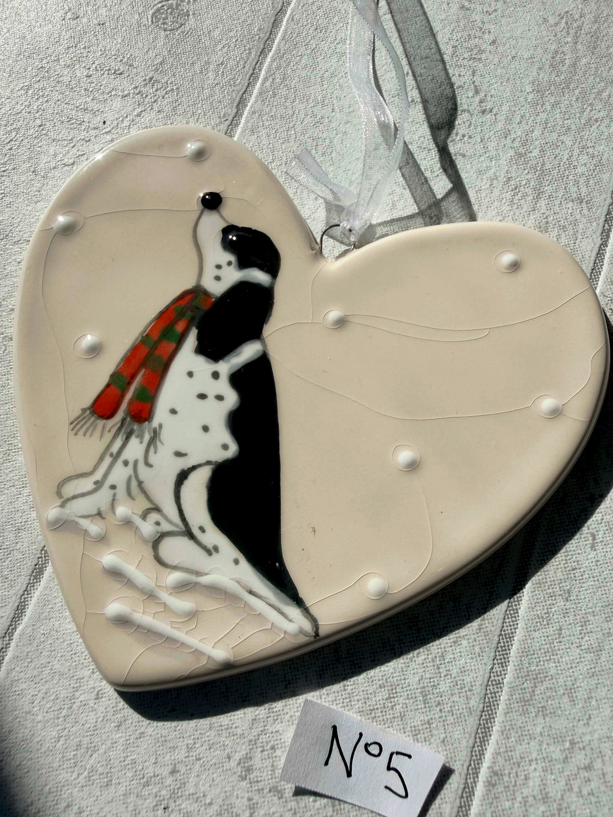 Springer Spaniel Black & White Hand Painted Ceramic Heart Super Seconds