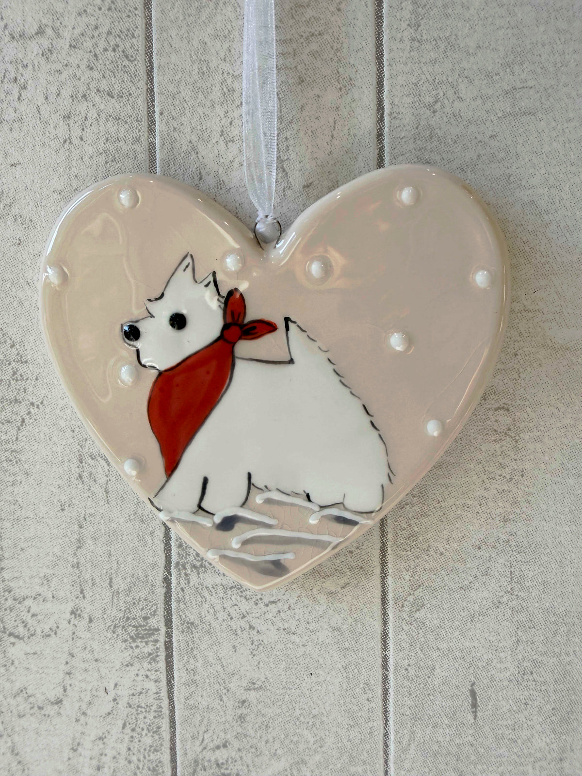 West Highland White Hand Painted Ceramic Heart Super Seconds