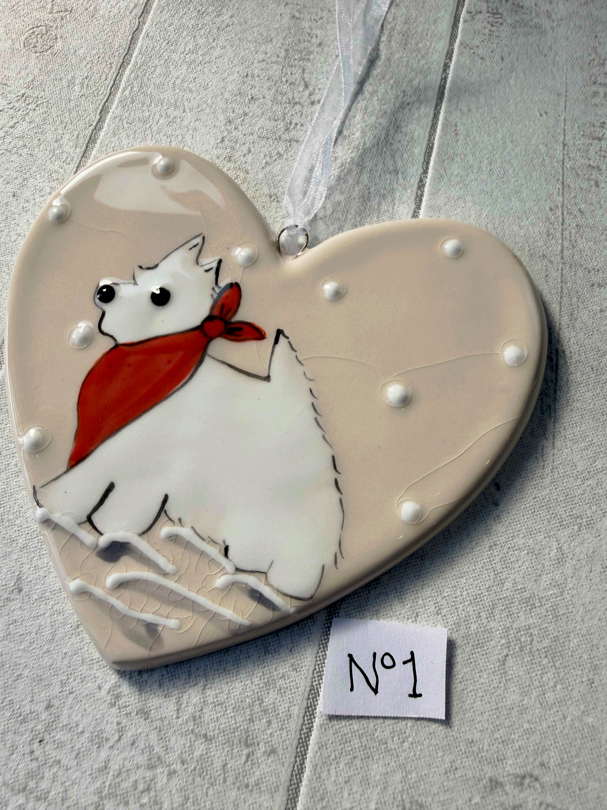 West Highland White Hand Painted Ceramic Heart Super Seconds