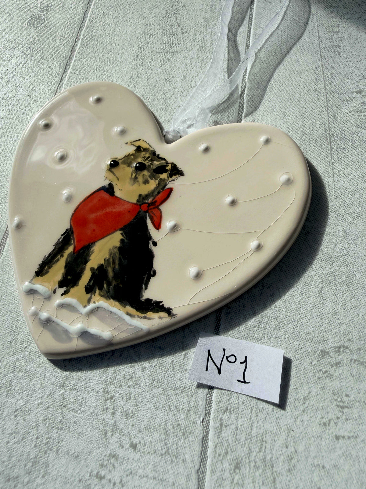 Yorkshire Terrier Black and Tan Hand Painted Ceramic Heart Super Seconds