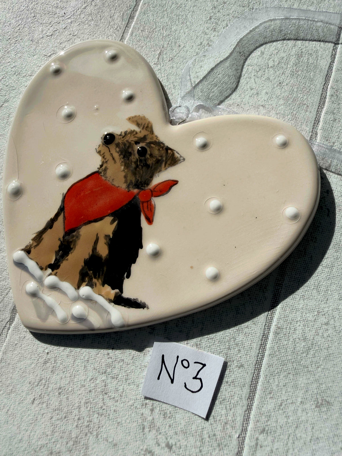 Yorkshire Terrier Black and Tan Hand Painted Ceramic Heart Super Seconds