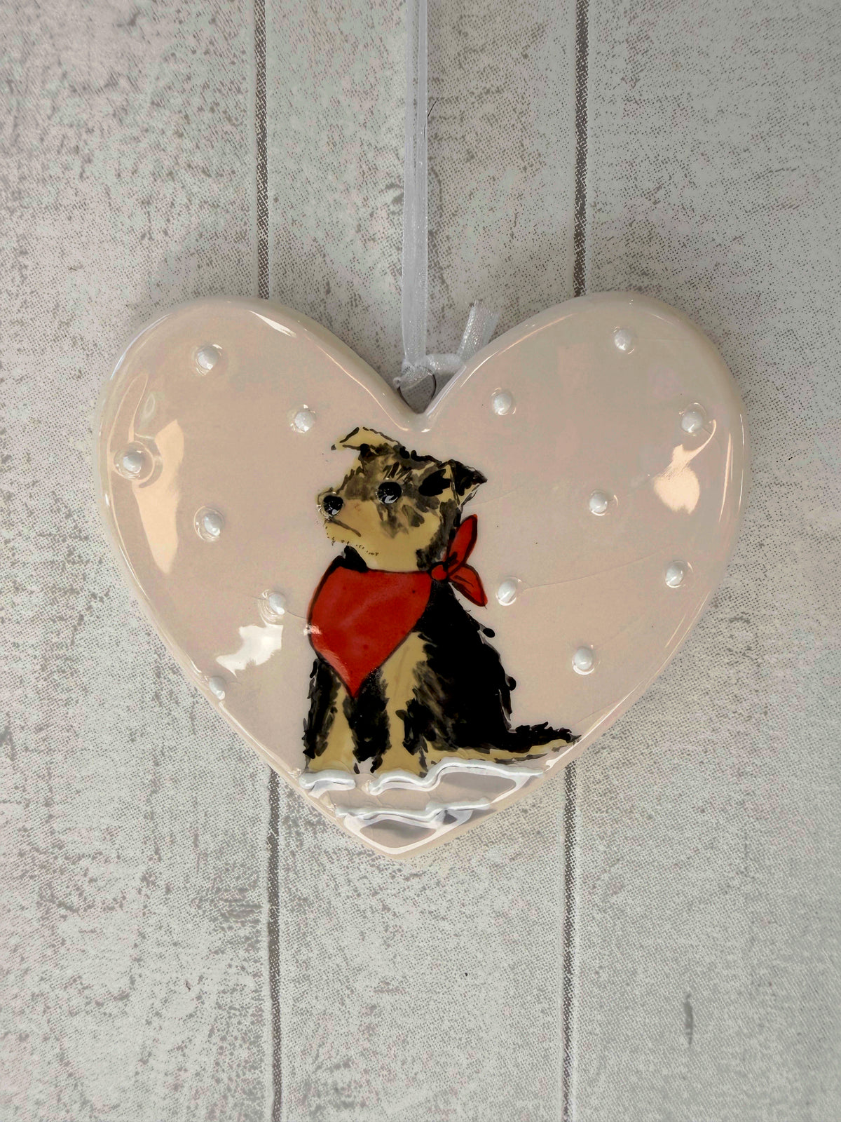 Yorkshire Terrier Black and Tan Hand Painted Ceramic Heart Super Seconds