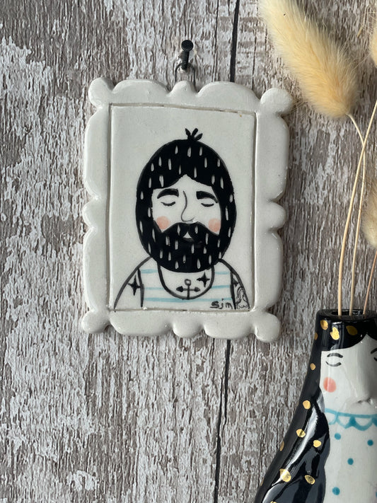Captain Moss – Bearded Sailor with Anchor Tattoo Ceramic Mini Masterpiece Wall Art