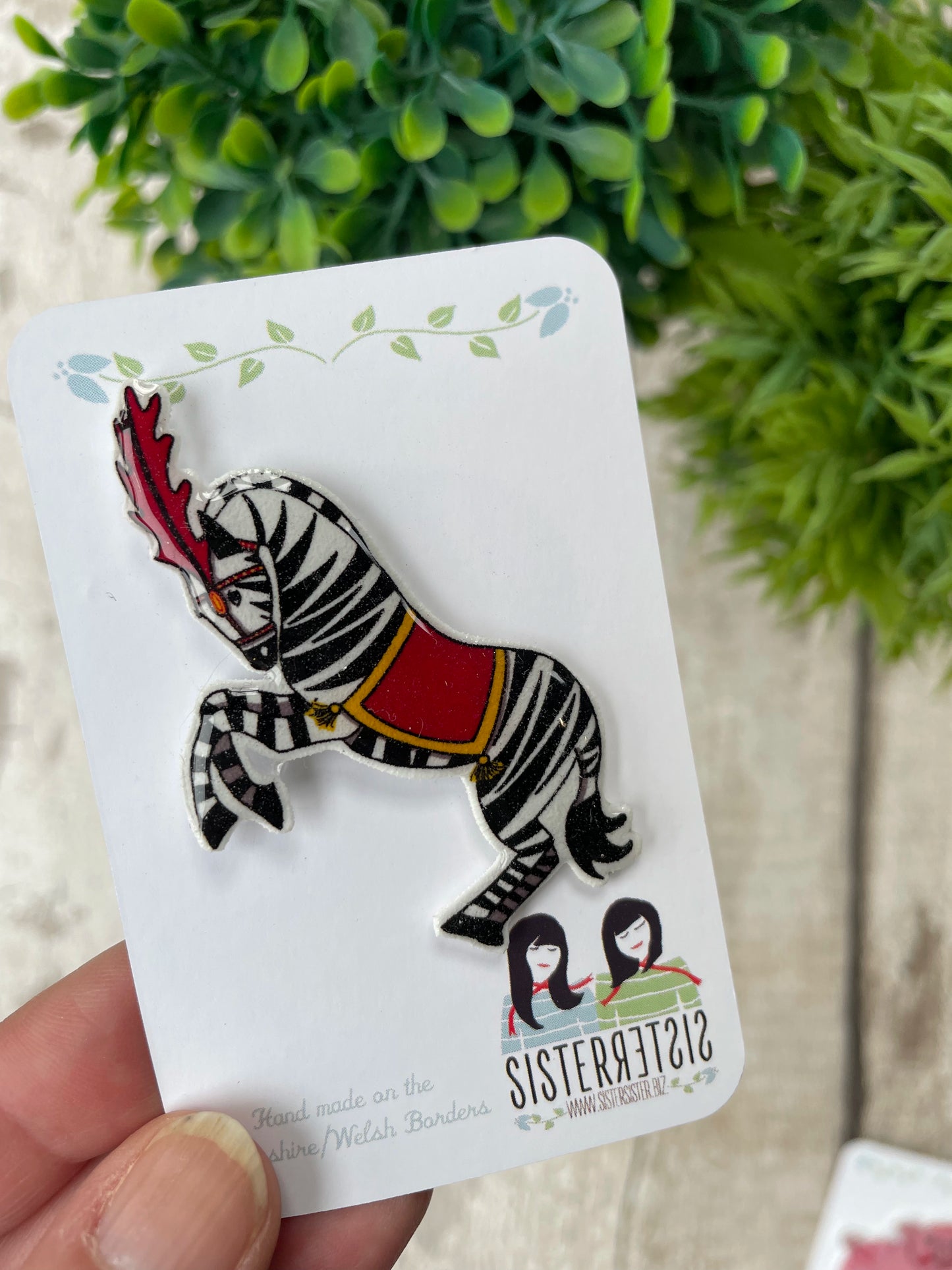 Discontinued Circus Zebra Pin Badge, Handmade Animal Brooch, Sister Sister