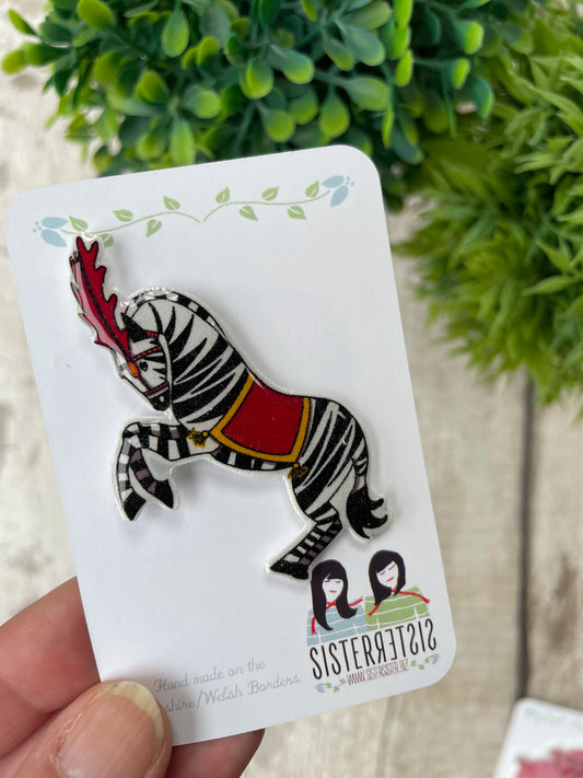 Discontinued Circus Zebra Pin Badge, Handmade Animal Brooch, Sister Sister