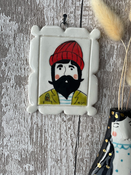 Fisher Jack, Bearded Man with Red Hat Ceramic Mini Masterpiece Wall Art