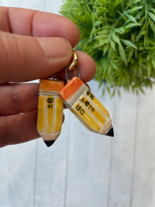 2B or Not 2B Hand-Painted Ceramic Pencil Charm, Shakespeare Pencil Duo Pendant