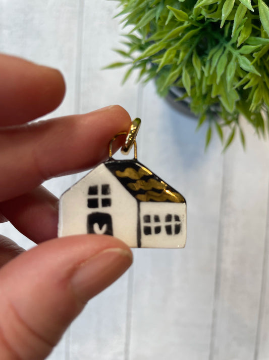 Hand-Painted House Ceramic Charm, Scandi Black & White Mini Pendant by Sister Sister