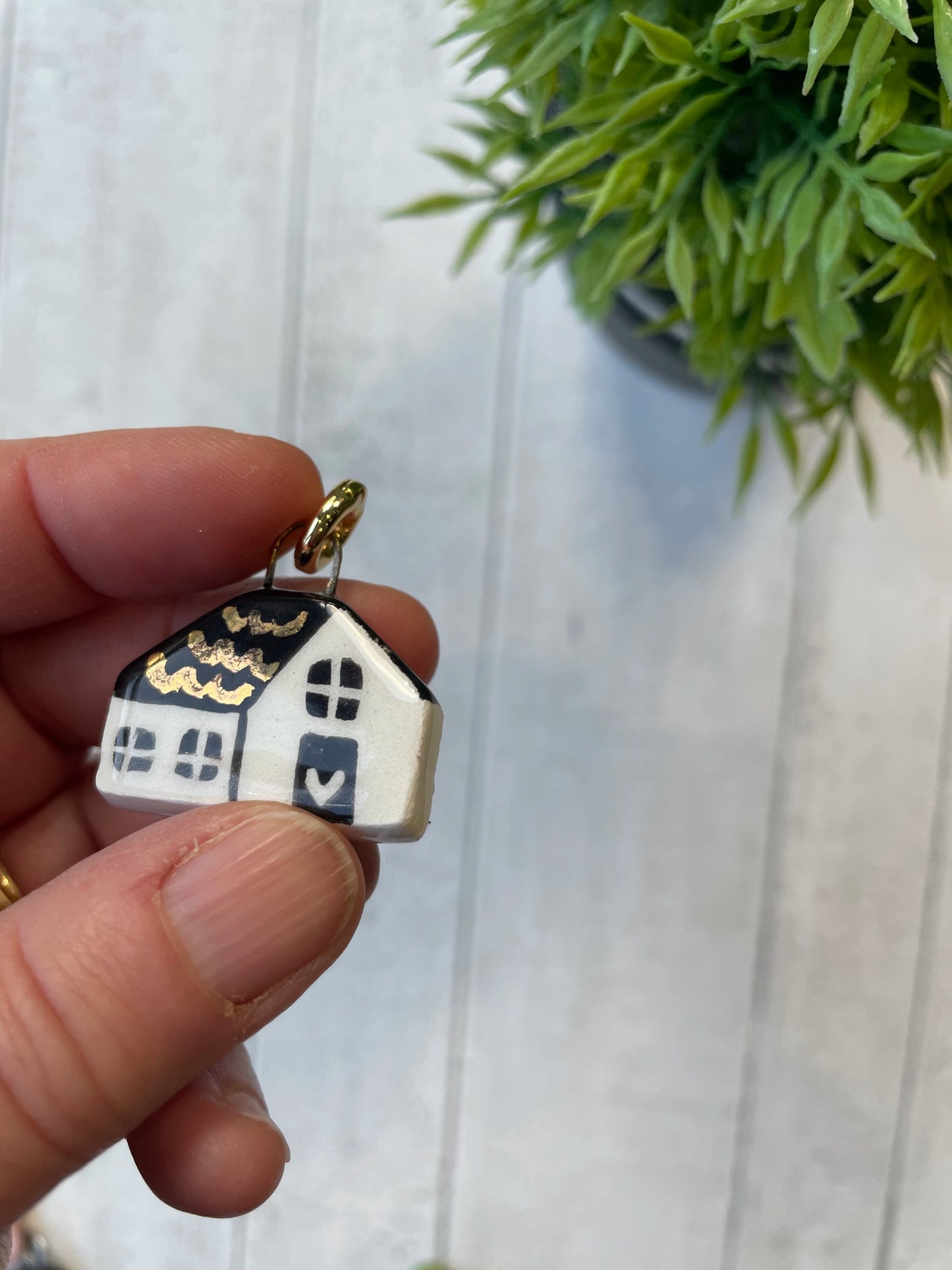 Hand-Painted House Ceramic Charm, Scandi Black & White Mini Pendant by Sister Sister