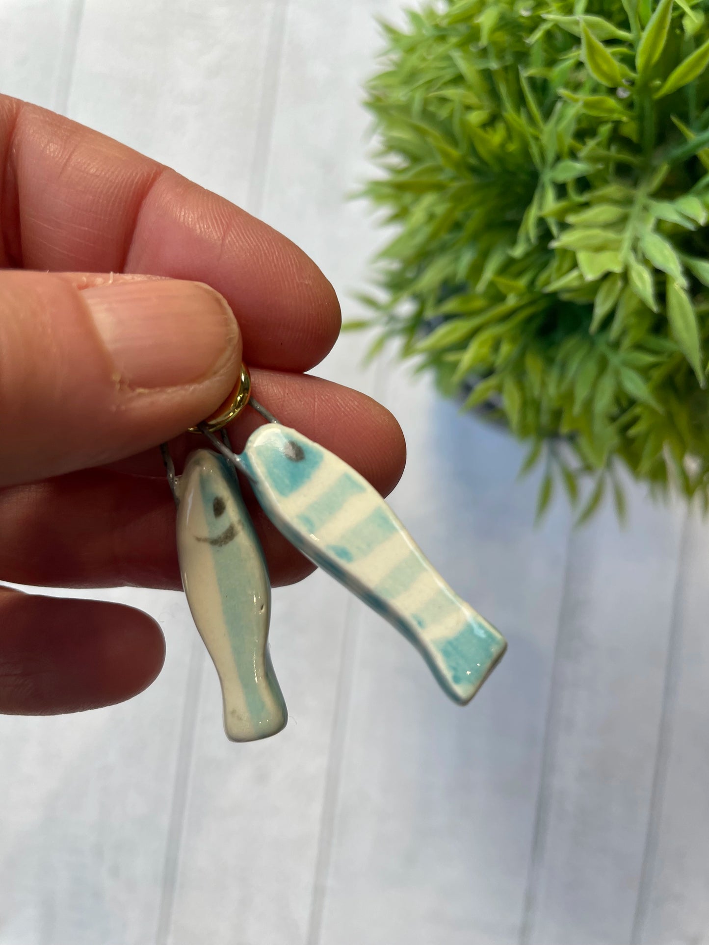Hand-Painted Blue Fish Duo Ceramic Charm,  Mini Coastal Pendant by Sister Sister