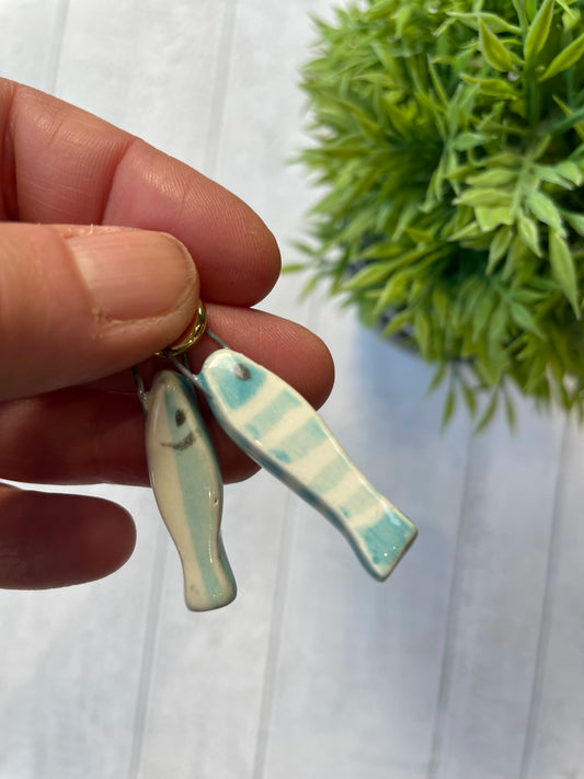 Hand-Painted Blue Fish Duo Ceramic Charm,  Mini Coastal Pendant by Sister Sister