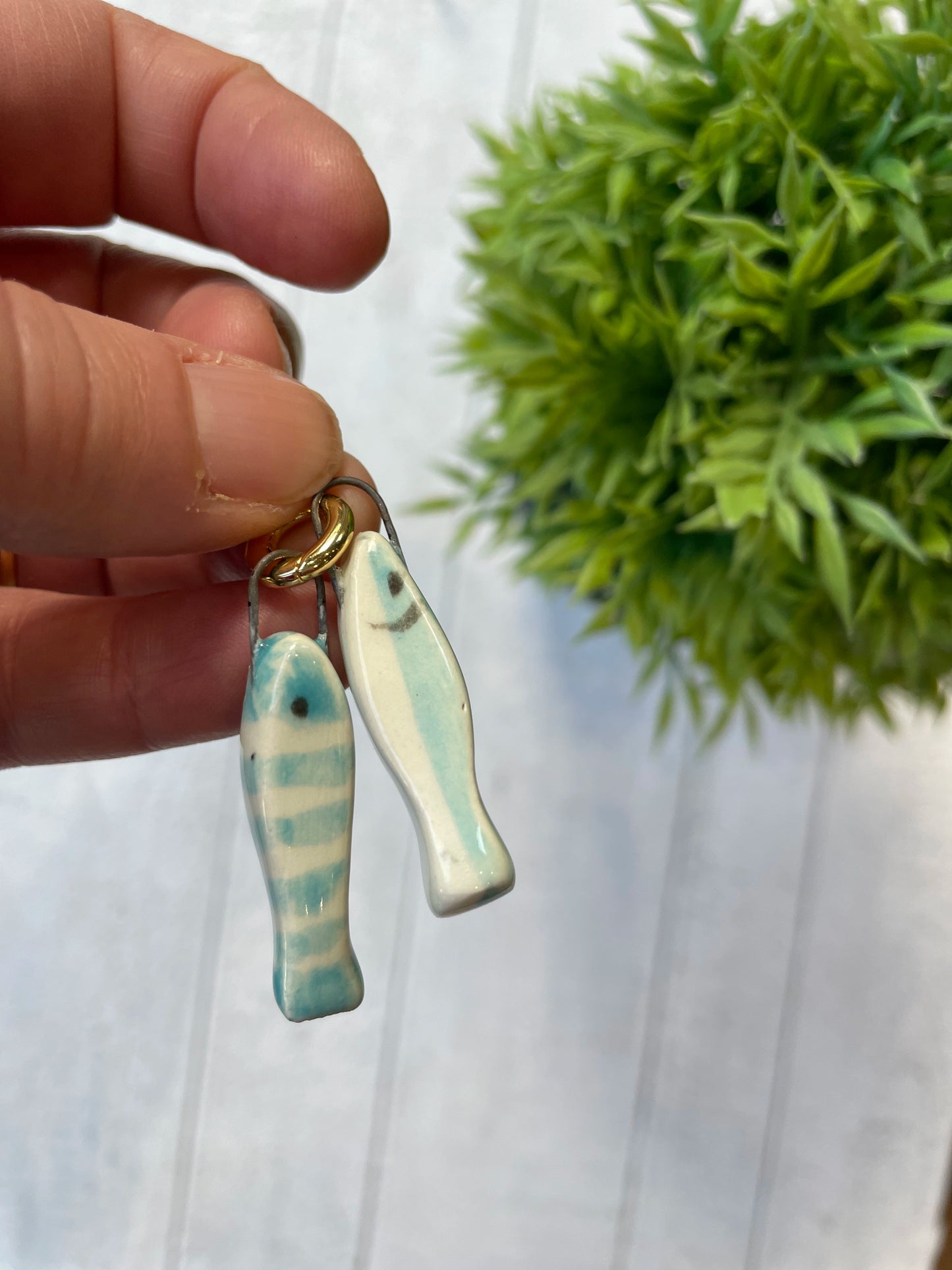 Hand-Painted Blue Fish Duo Ceramic Charm,  Mini Coastal Pendant by Sister Sister