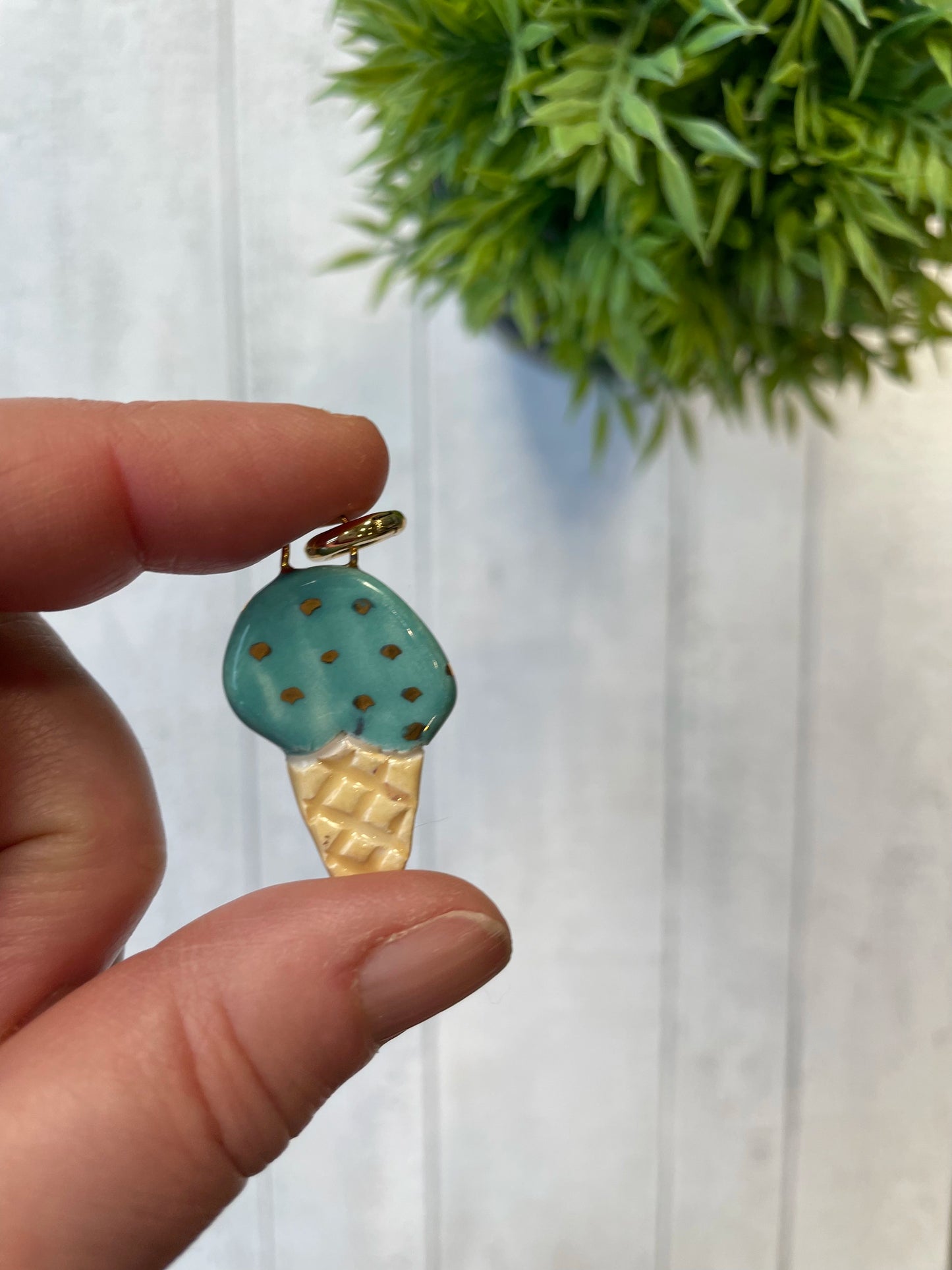 Hand-Painted Ice Cream Cone Ceramic Charm, Blue Sprinkles Mini Pendant by Sister Sister