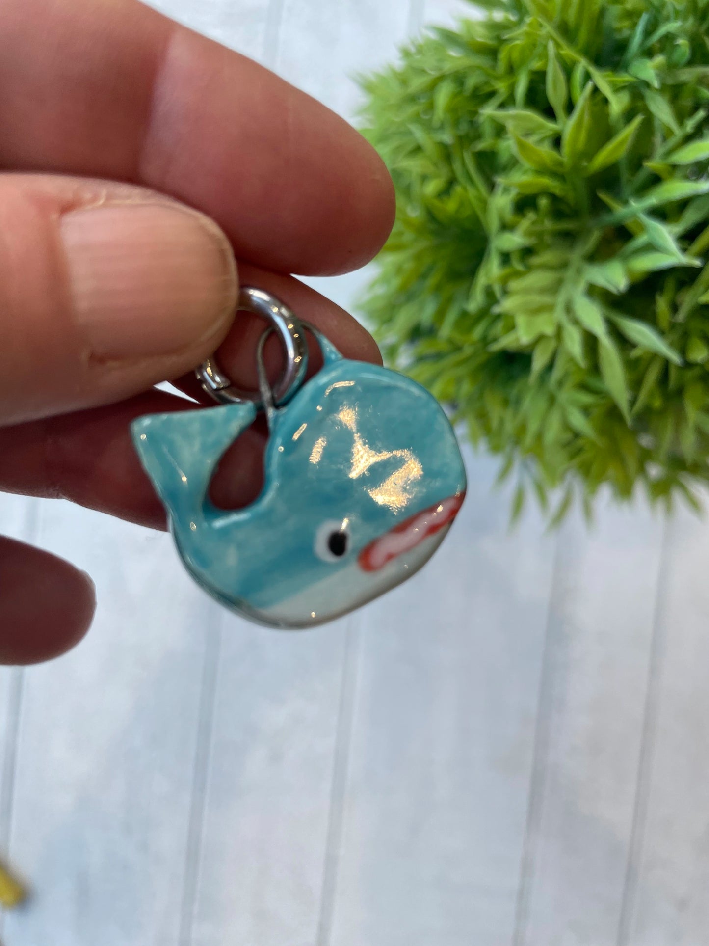 Hand-Painted Blue Whale Ceramic Charm, Ocean Mini Pendant by Sister Sister