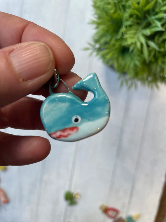 Hand-Painted Blue Whale Ceramic Charm, Ocean Mini Pendant by Sister Sister
