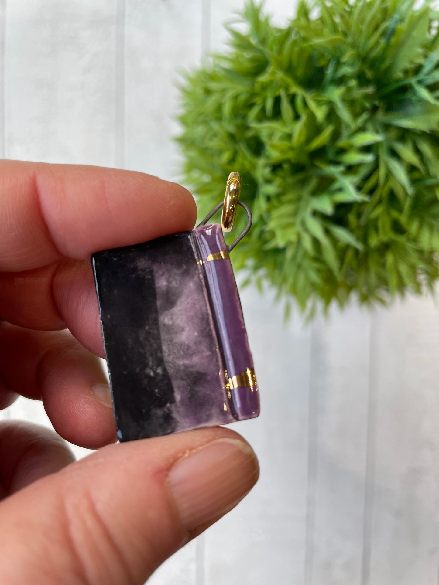 Hand-Painted “Boo” Ghost Book Ceramic Charm (Purple), 3cm Mini Pendant by Sister Sister