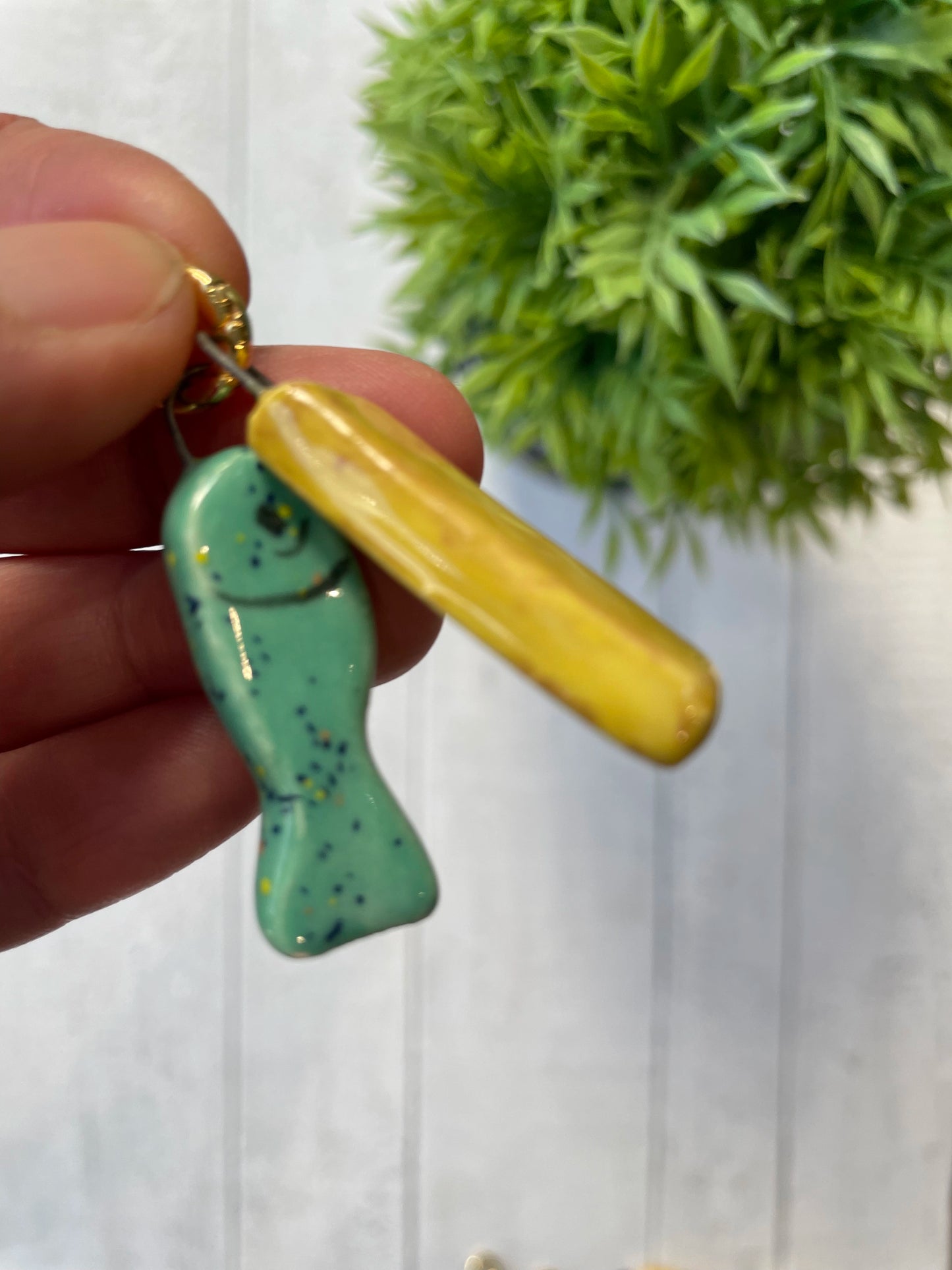 Hand-Painted Fish & Chip Ceramic Charm Duo Mini Pendant by Sister Sister