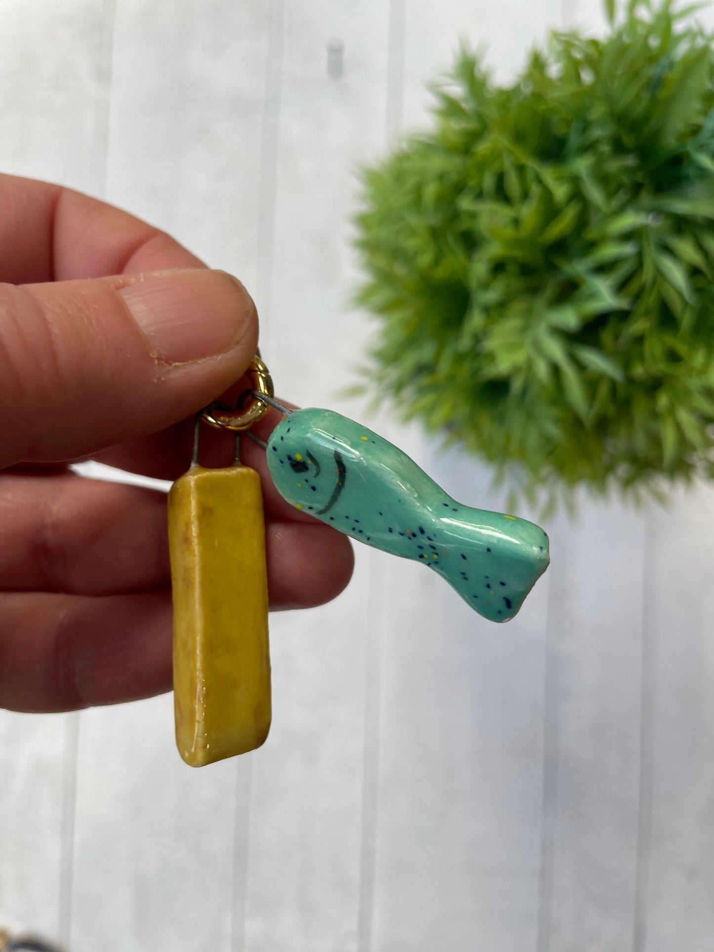 Hand-Painted Fish & Chip Ceramic Charm Duo Mini Pendant by Sister Sister