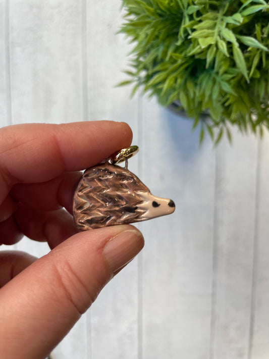 Hand-Painted Hedgehog Ceramic Charm, Woodland Mini Pendant by Sister Sister
