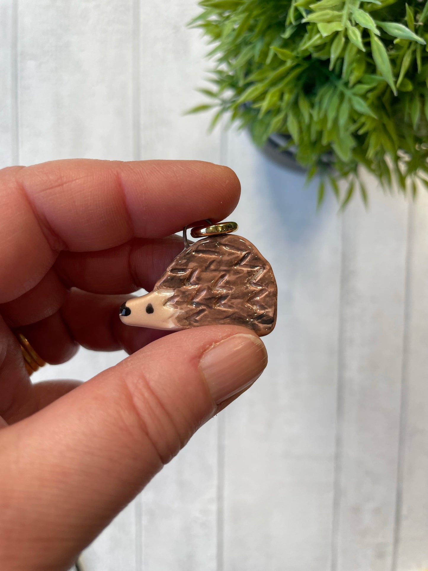 Hand-Painted Hedgehog Ceramic Charm, Woodland Mini Pendant by Sister Sister