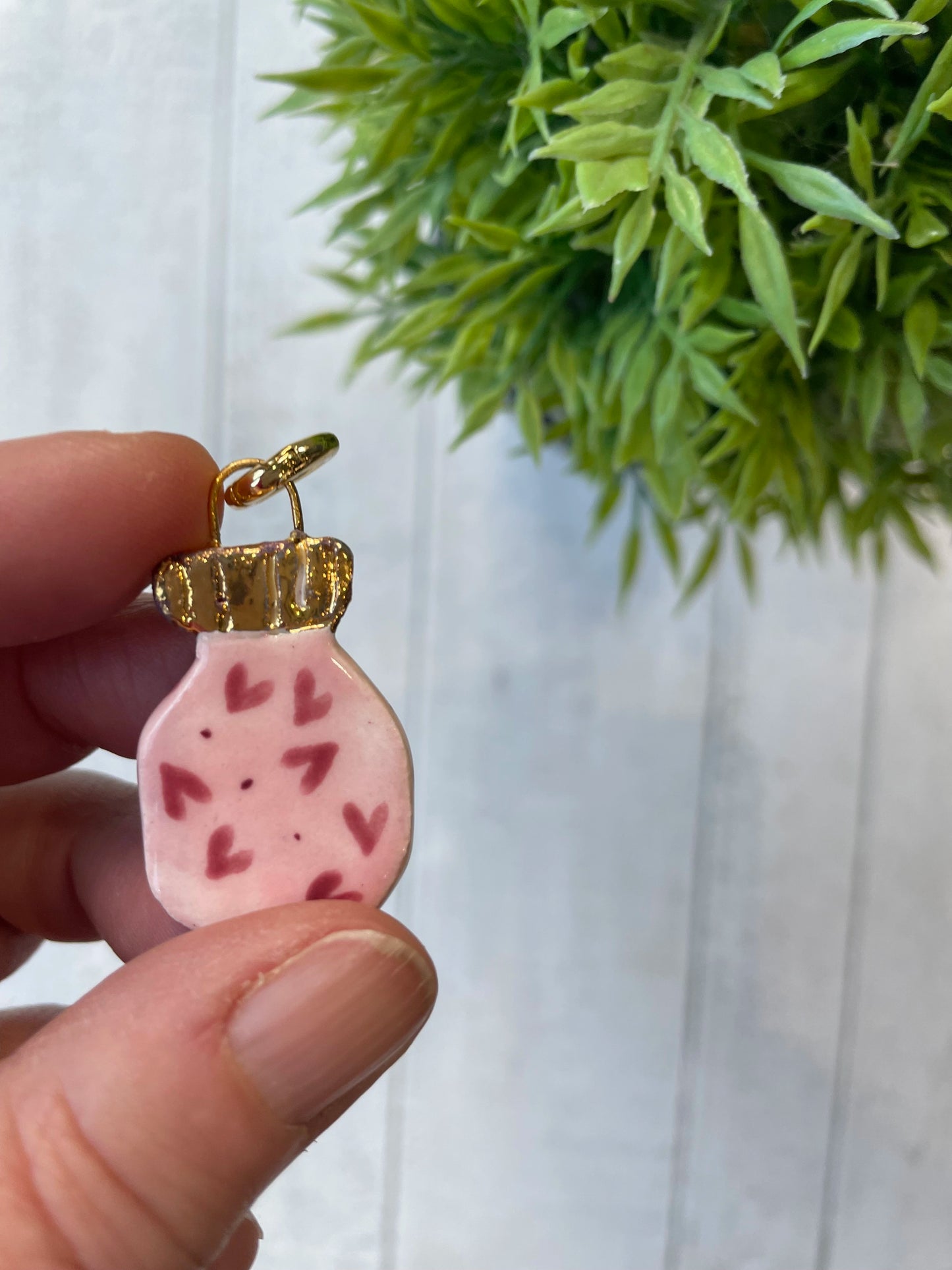 Hand-Painted “Jar of Hearts” Ceramic Charm, Pink Mini Pendant by Sister Sister