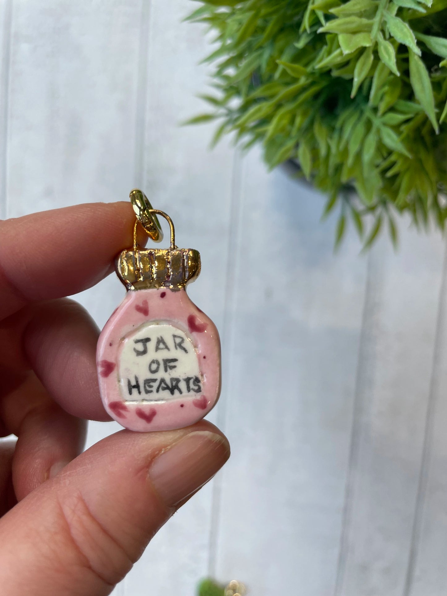 Hand-Painted “Jar of Hearts” Ceramic Charm, Pink Mini Pendant by Sister Sister