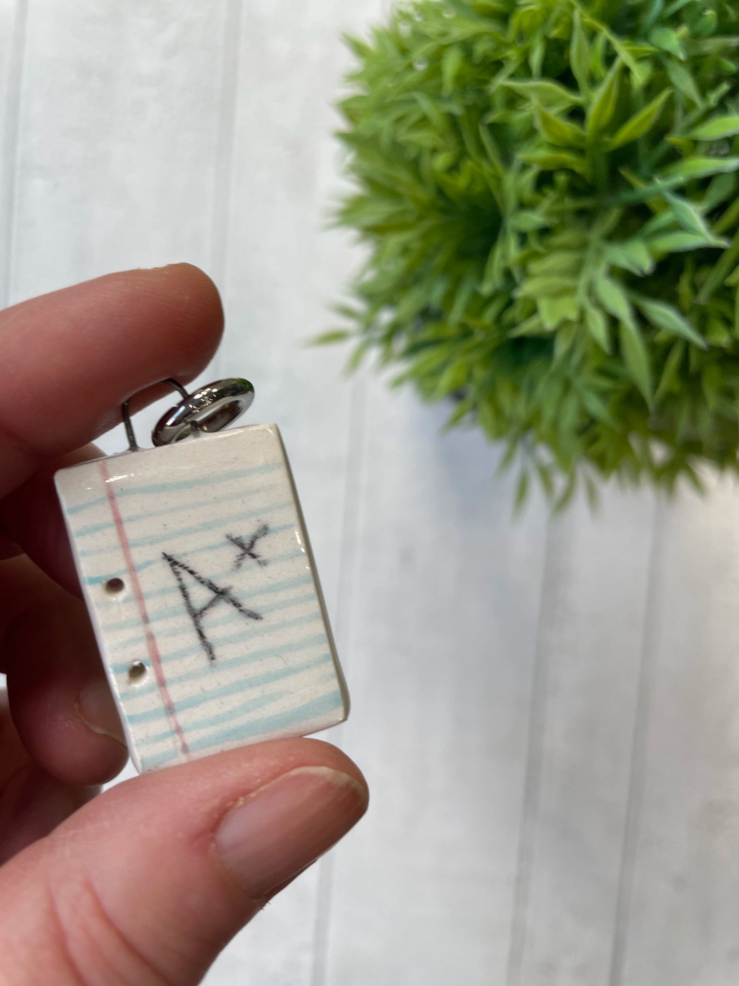 Hand-Painted “A+” Notebook Page Ceramic Charm, Retro School Paper Mini Pendant