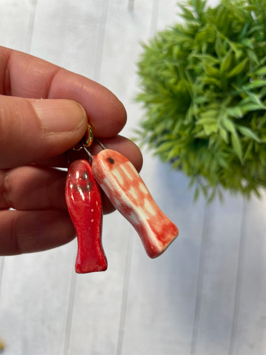 Hand-Painted Red Fish Duo Ceramic Charm, Coastal Mini Pendant by Sister Sister