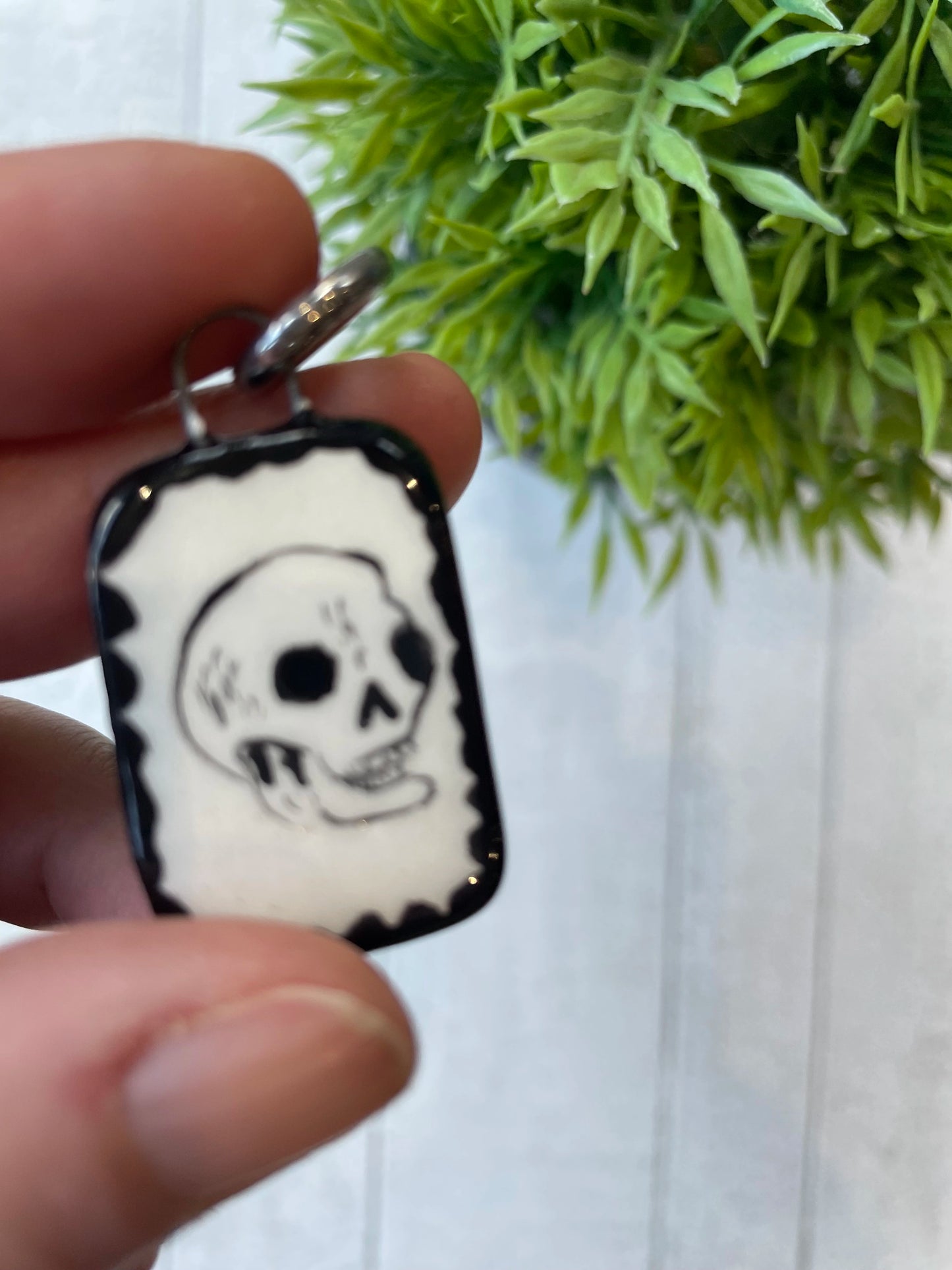 Hand-Painted Skull Ceramic Charm – Black & White Mini Pendant by Sister Sister