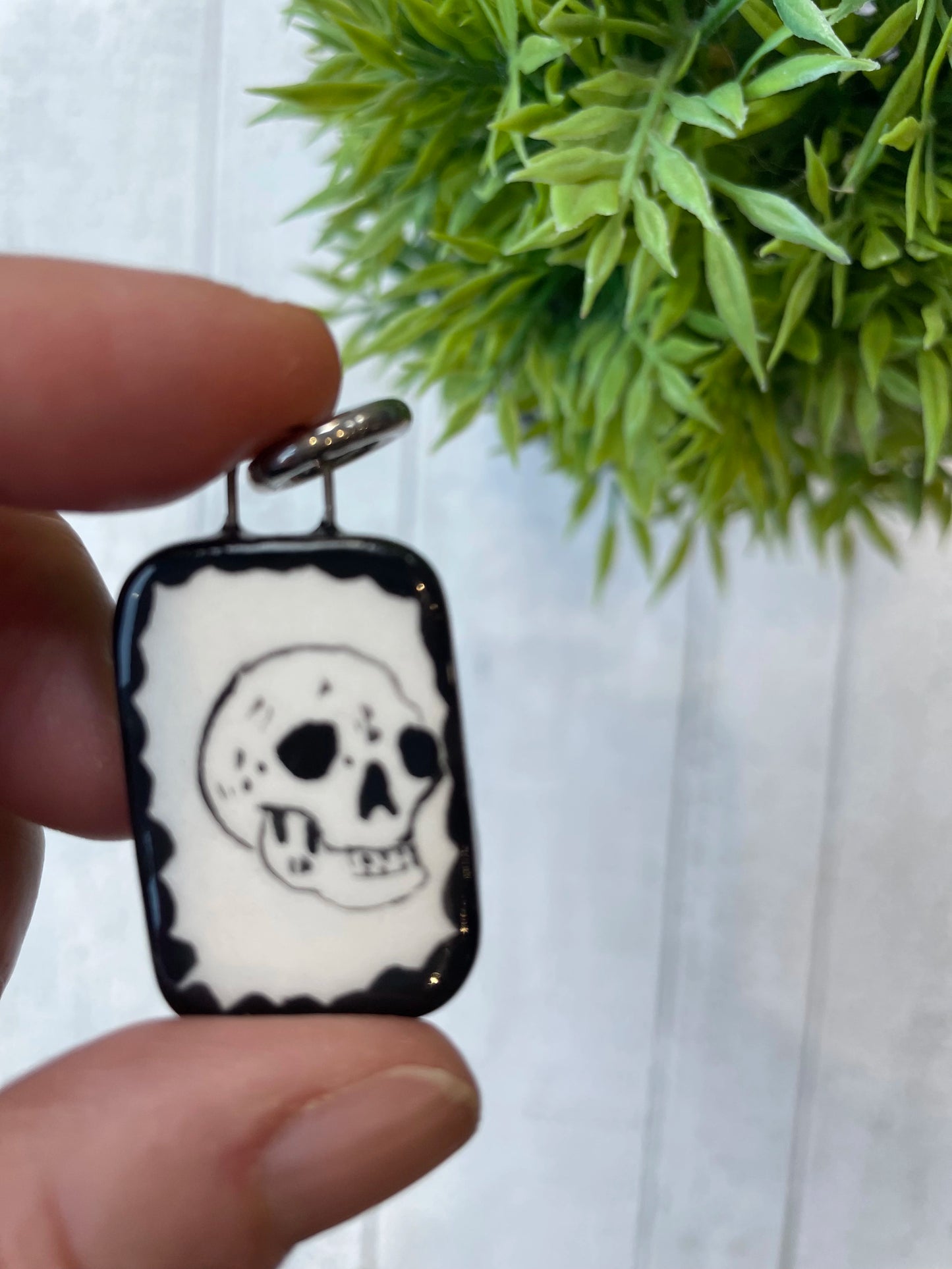 Hand-Painted Skull Ceramic Charm – Black & White Mini Pendant by Sister Sister