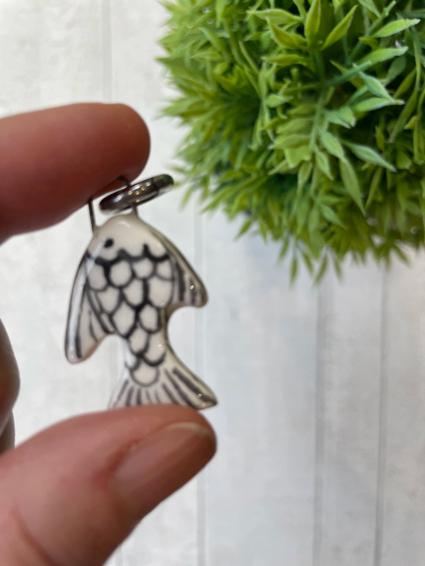 Hand Painted Black & White Fish Ceramic Charm, Nautical Jewellery