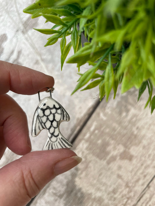 Hand Painted Black & White Fish Charm Necklace, Nautical Jewellery