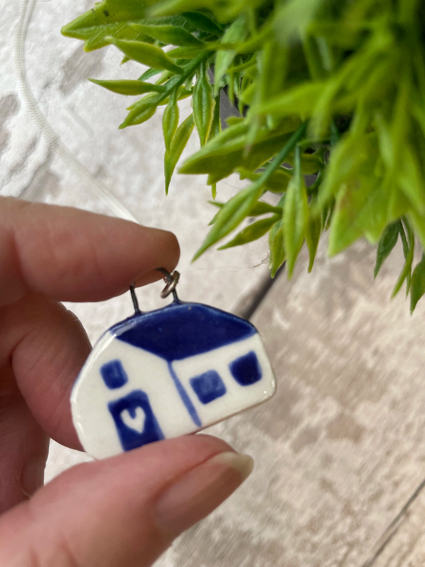Hand Painted Blue Little House Charm Necklace | Cosy Home Jewellery | Sister Sister