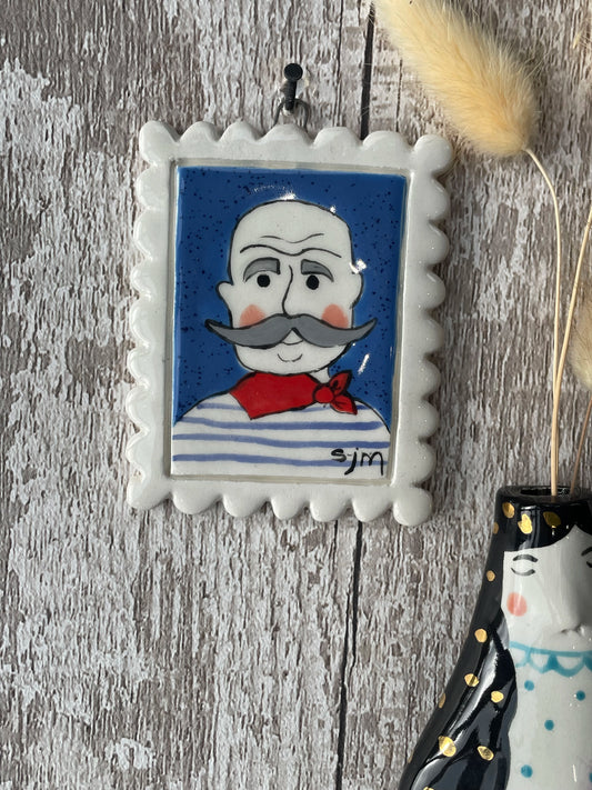 Hand Painted Ceramic Mini Masterpiece, Sailor Pierre Nautical Wall Art