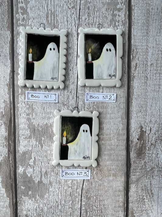 Hand Painted Ghost Mini Masterpiece “Boo” Collection Ceramic Wall Art