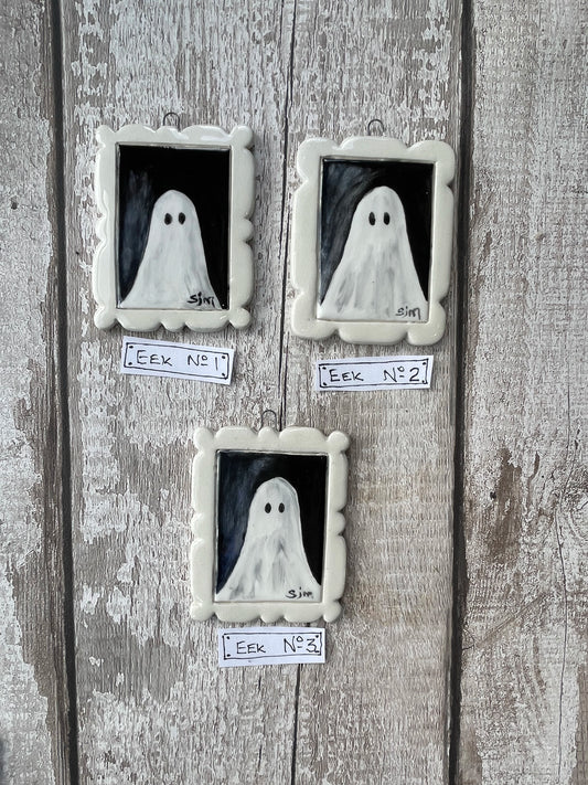 Hand Painted Ghost Mini Masterpiece “Eek” Ceramic Wall Art Sister Sister