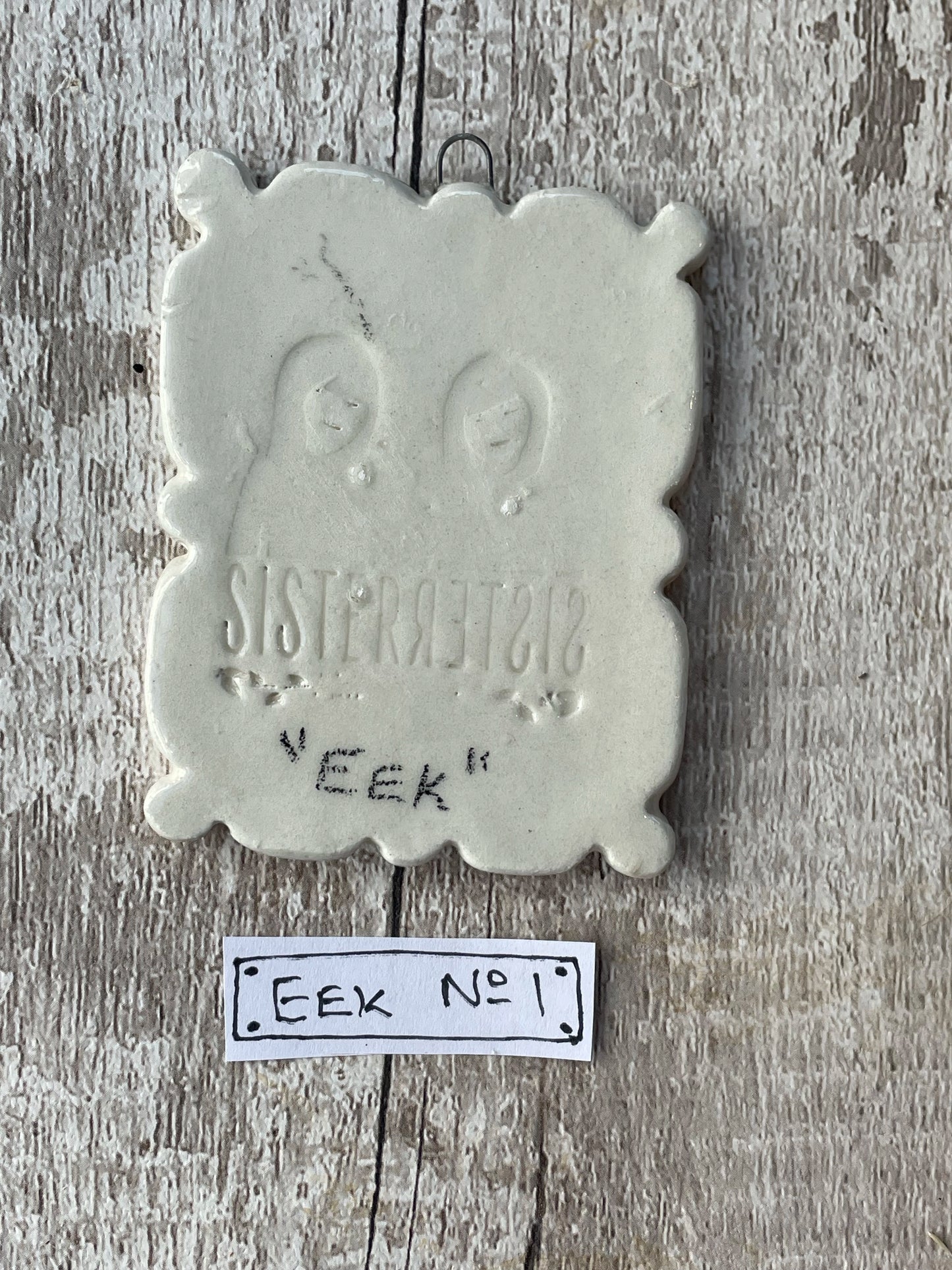 Hand Painted Ghost Mini Masterpiece “Eek” Ceramic Wall Art Sister Sister