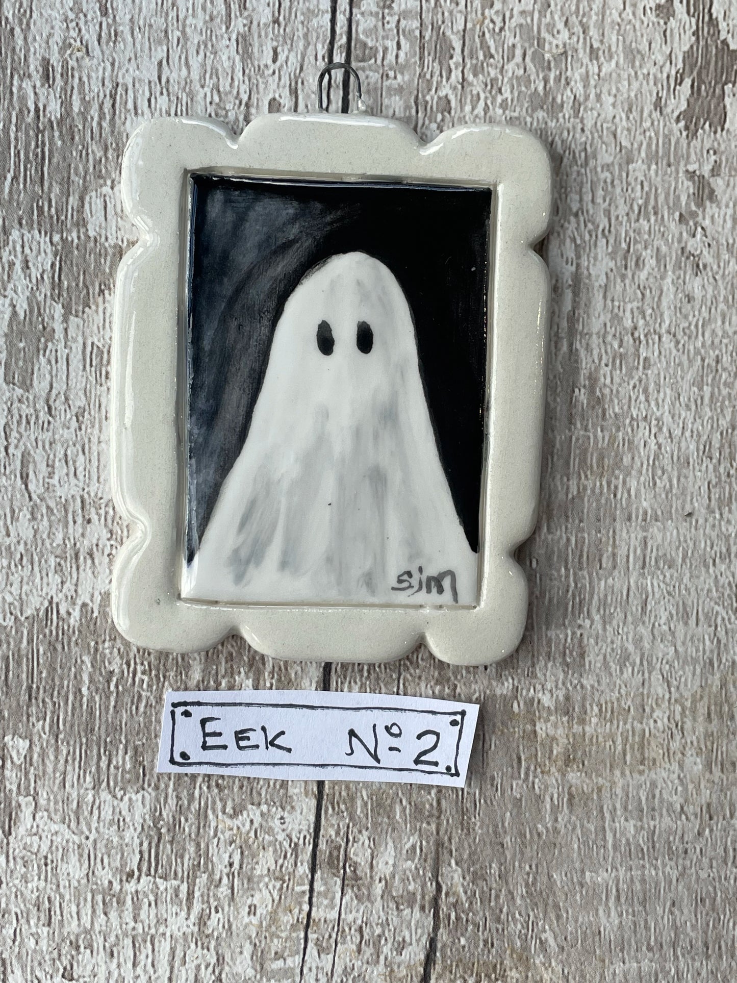 Hand Painted Ghost Mini Masterpiece “Eek” Ceramic Wall Art Sister Sister
