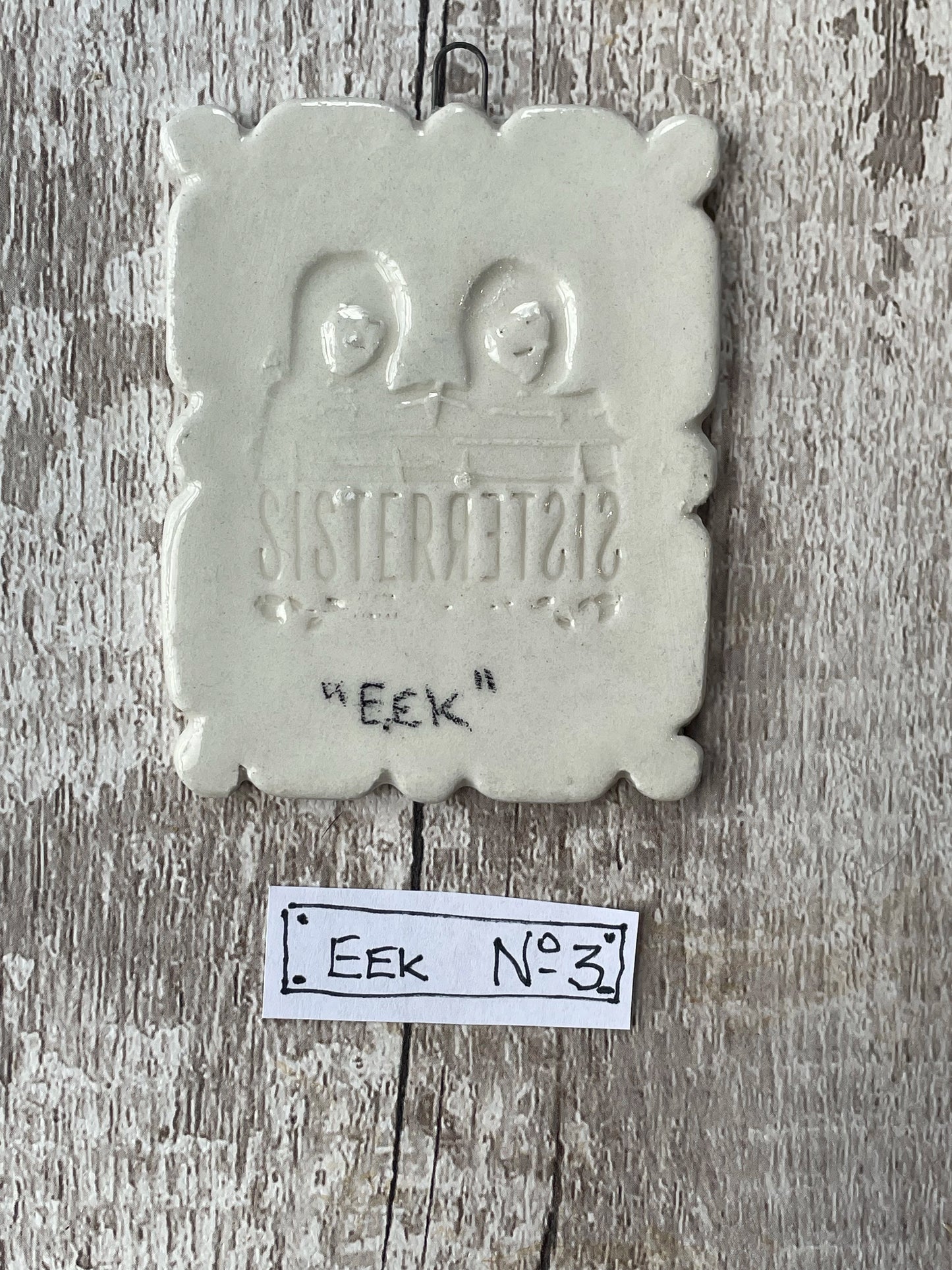 Hand Painted Ghost Mini Masterpiece “Eek” Ceramic Wall Art Sister Sister