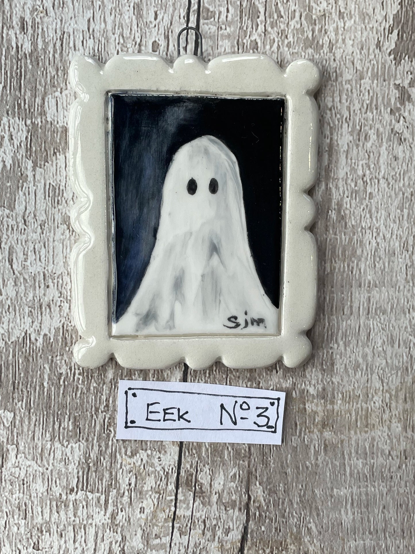 Hand Painted Ghost Mini Masterpiece “Eek” Ceramic Wall Art Sister Sister