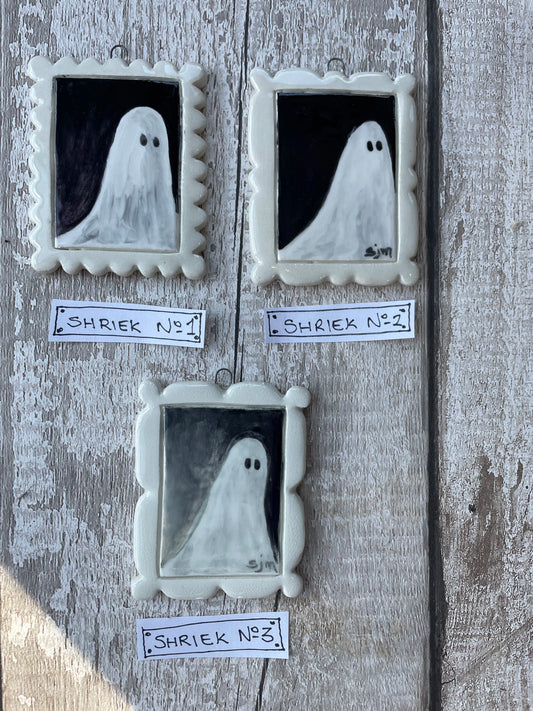 Hand Painted Ghost Mini Masterpiece “Shriek” Ceramic Wall Art Sister Sister
