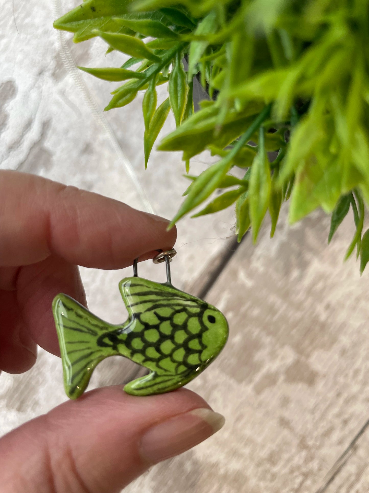 Hand Painted Green Fish Charm Necklace, Ocean-Inspired Jewellery