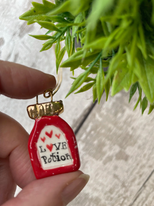 Hand Painted “Love Potion” Bottle Charm Necklace, Gold Plated Chain